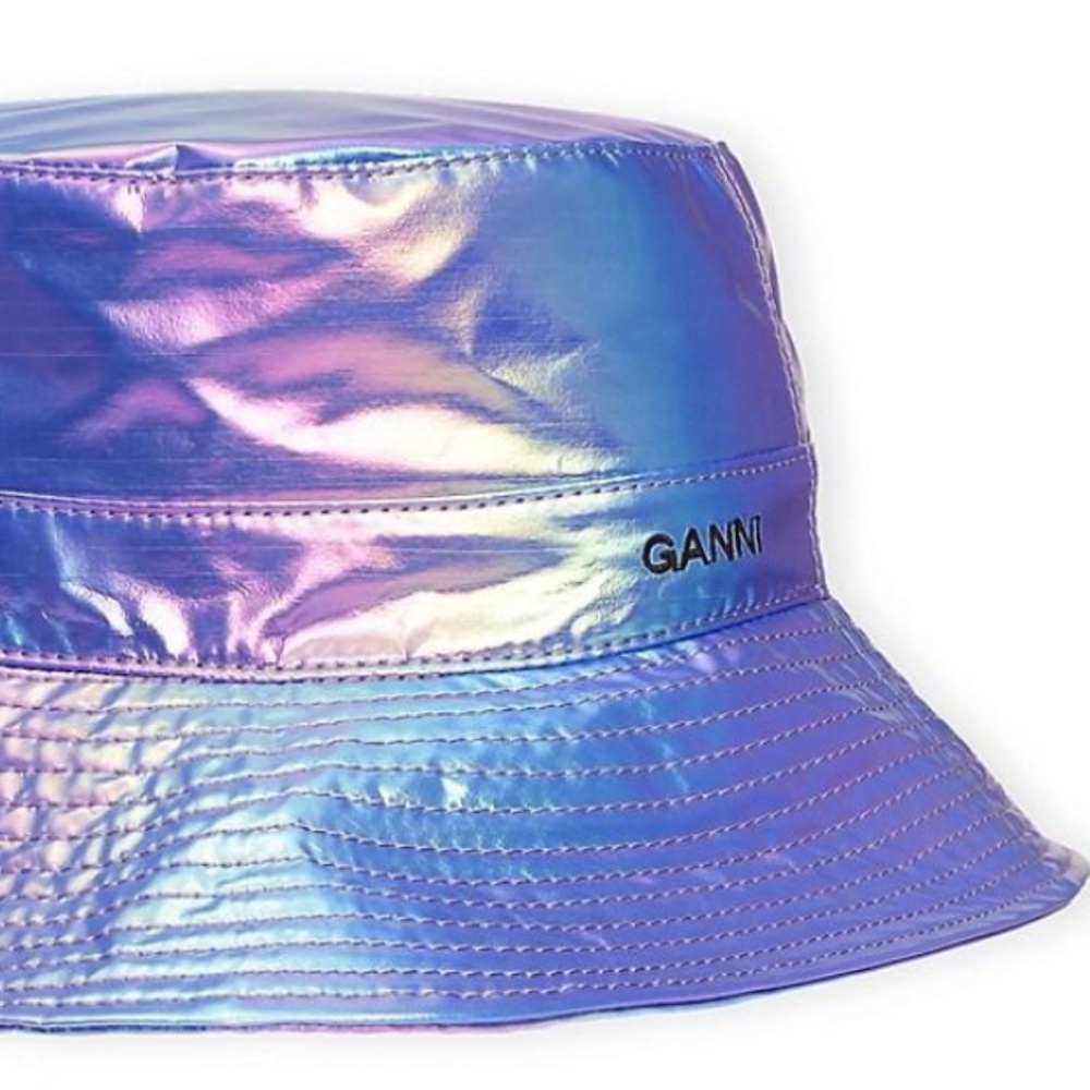 GANNI Iridescent Quilted Recycled Tech Bucket Hat NWT - Picture 7 of 7